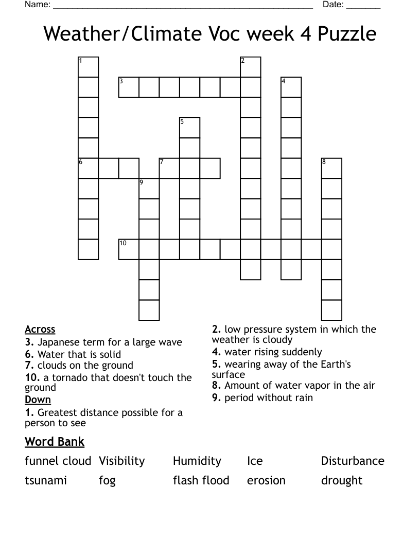 Weather/Climate Voc week 4 Puzzle Crossword