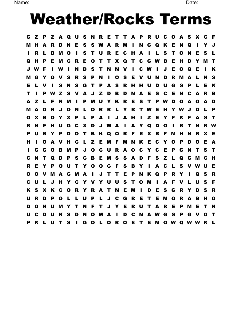 Weather/Rocks Terms Word Search