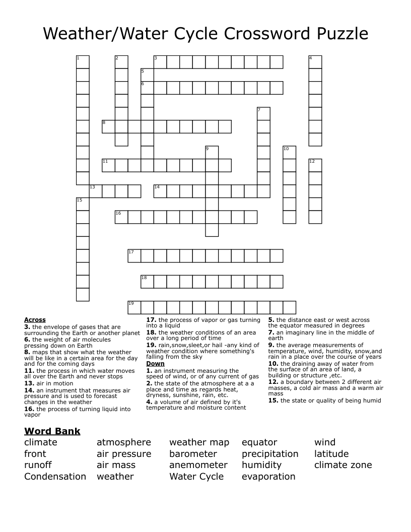 Weather/Water Cycle Crossword Puzzle