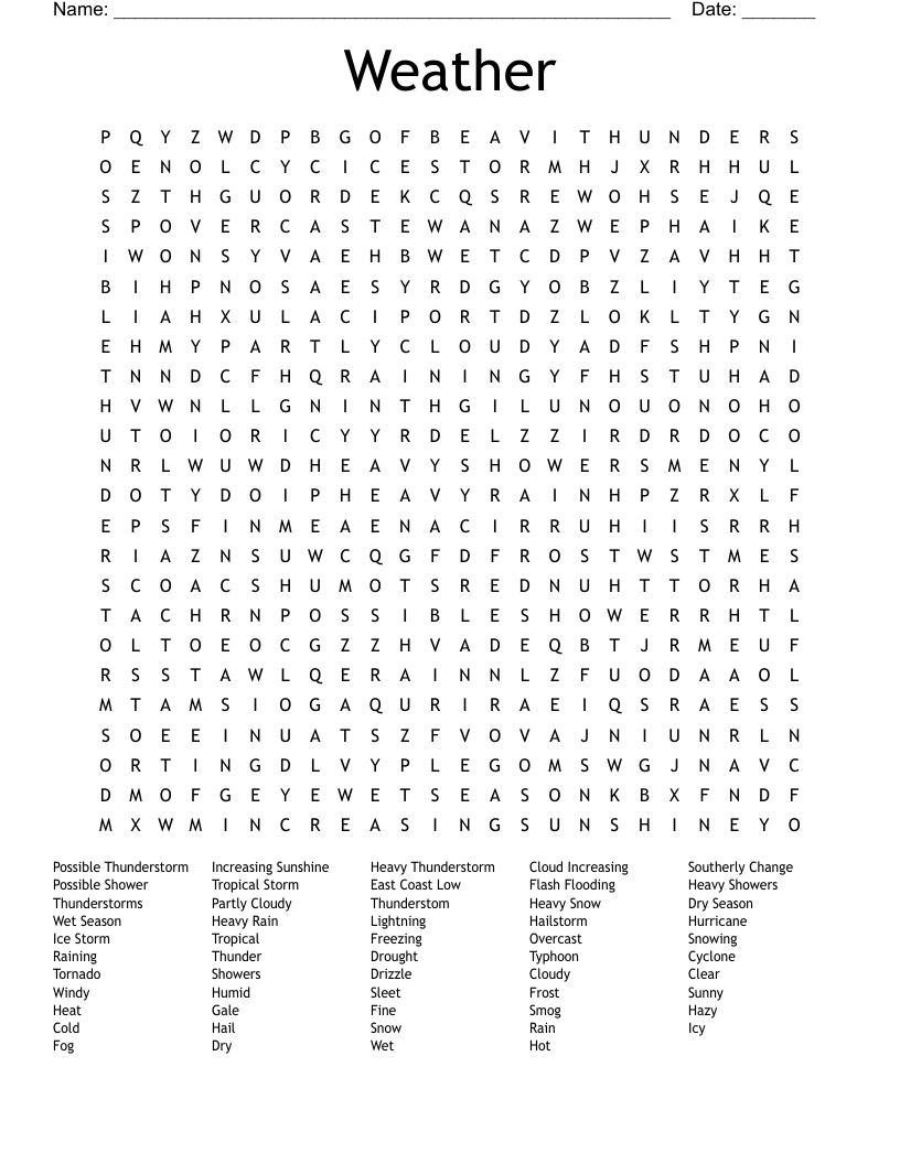 Weather Word Search