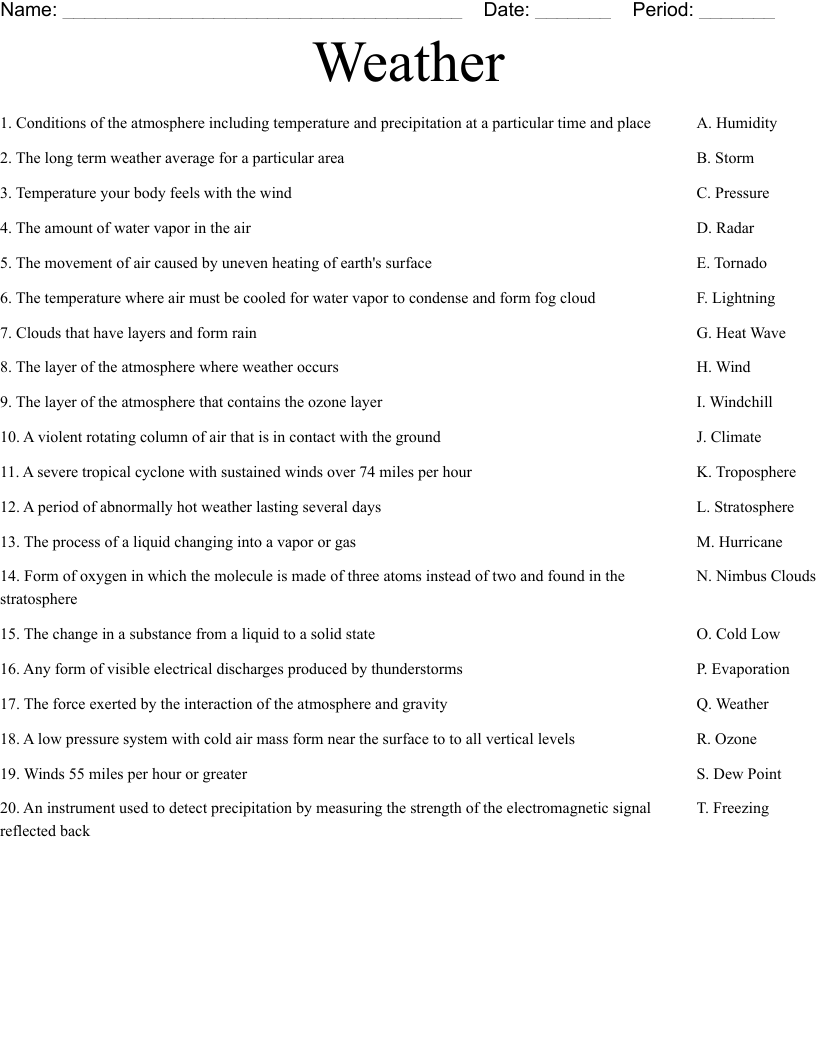 Weather Worksheet