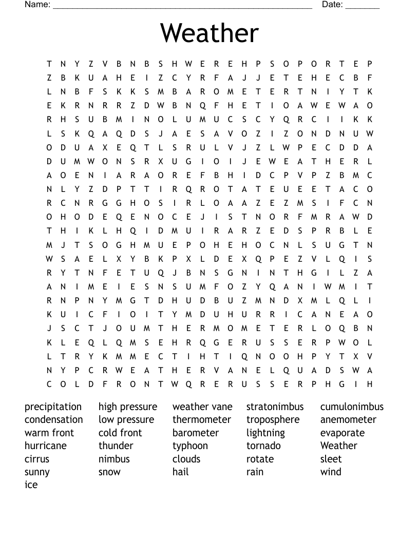 Weather Word Search
