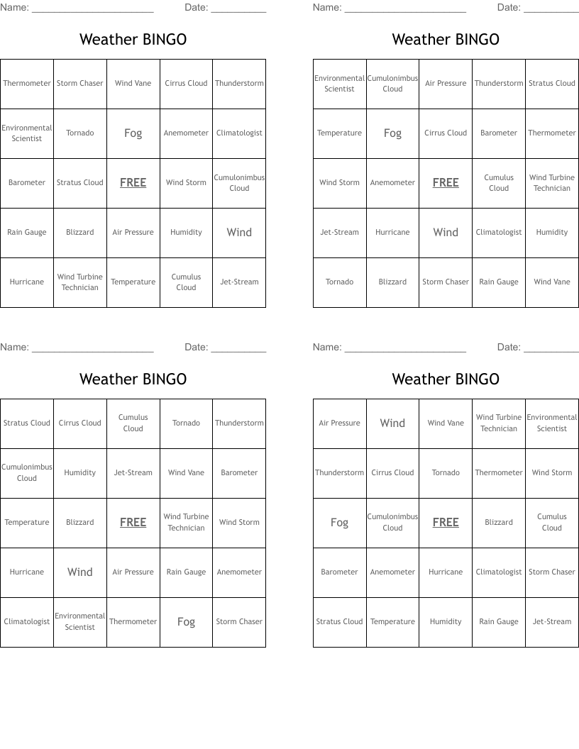 Weather BINGO