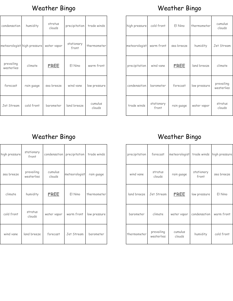 Weather Bingo