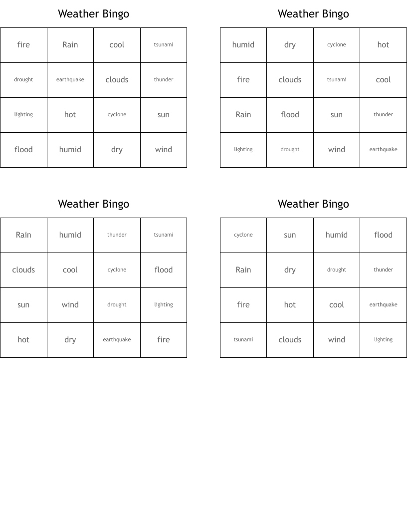 Weather Bingo