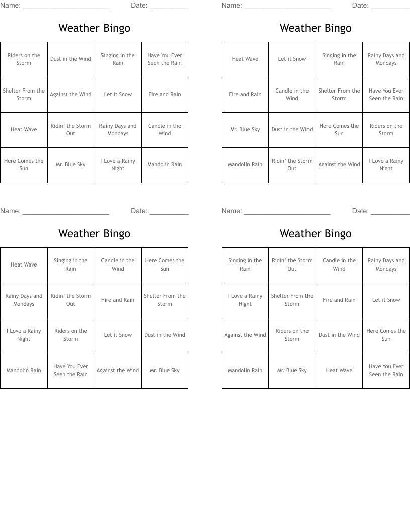 Weather Bingo