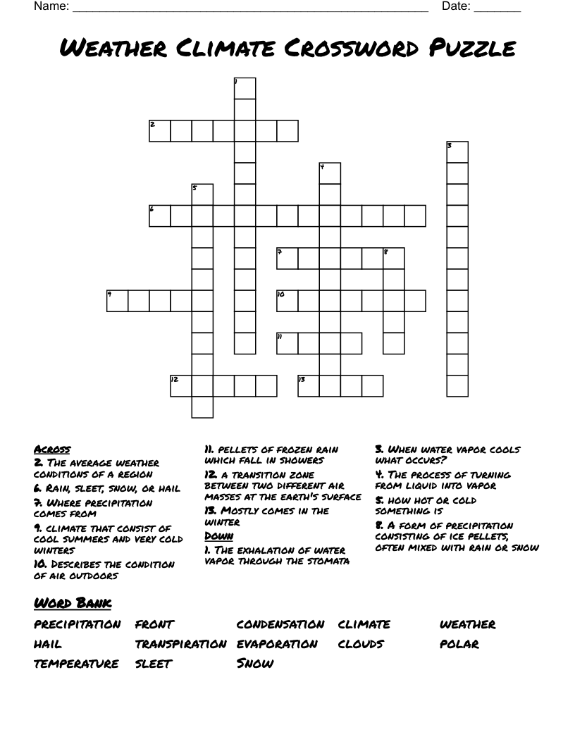 Weather Climate Crossword Puzzle