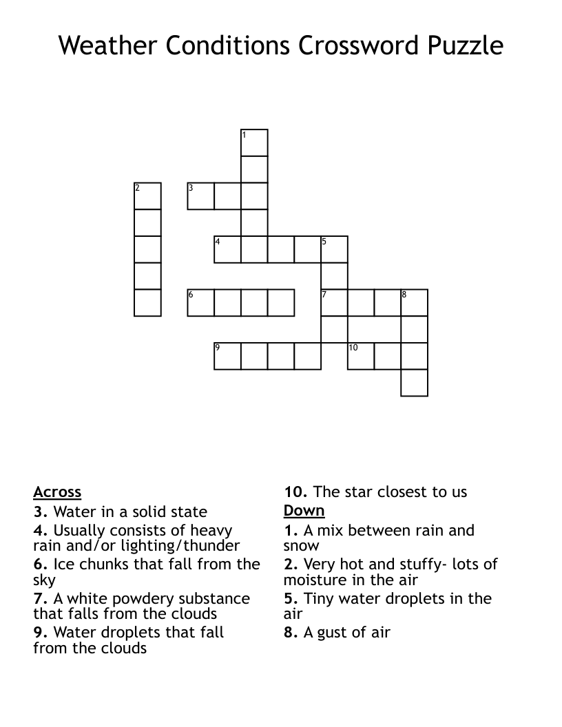 Weather Conditions Crossword Puzzle