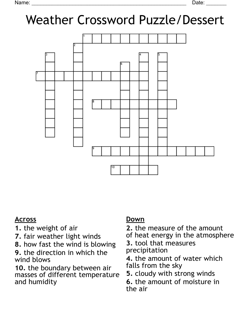 Weather Crossword Puzzle/Dessert