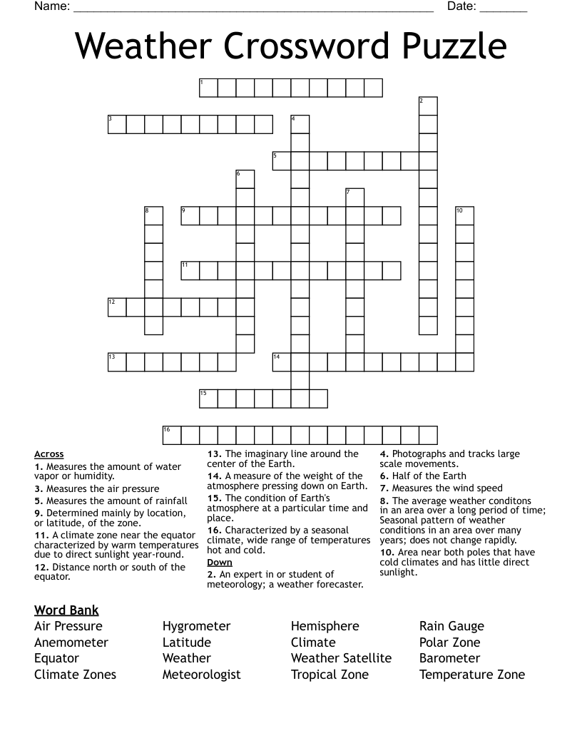 Weather Crossword Puzzle