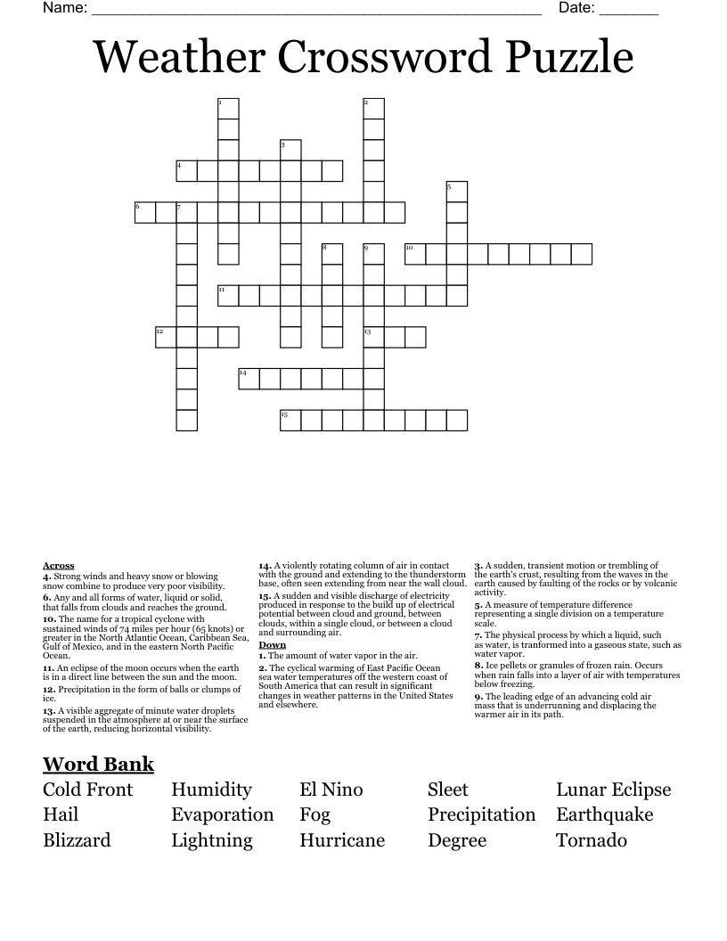 Weather Crossword Puzzle