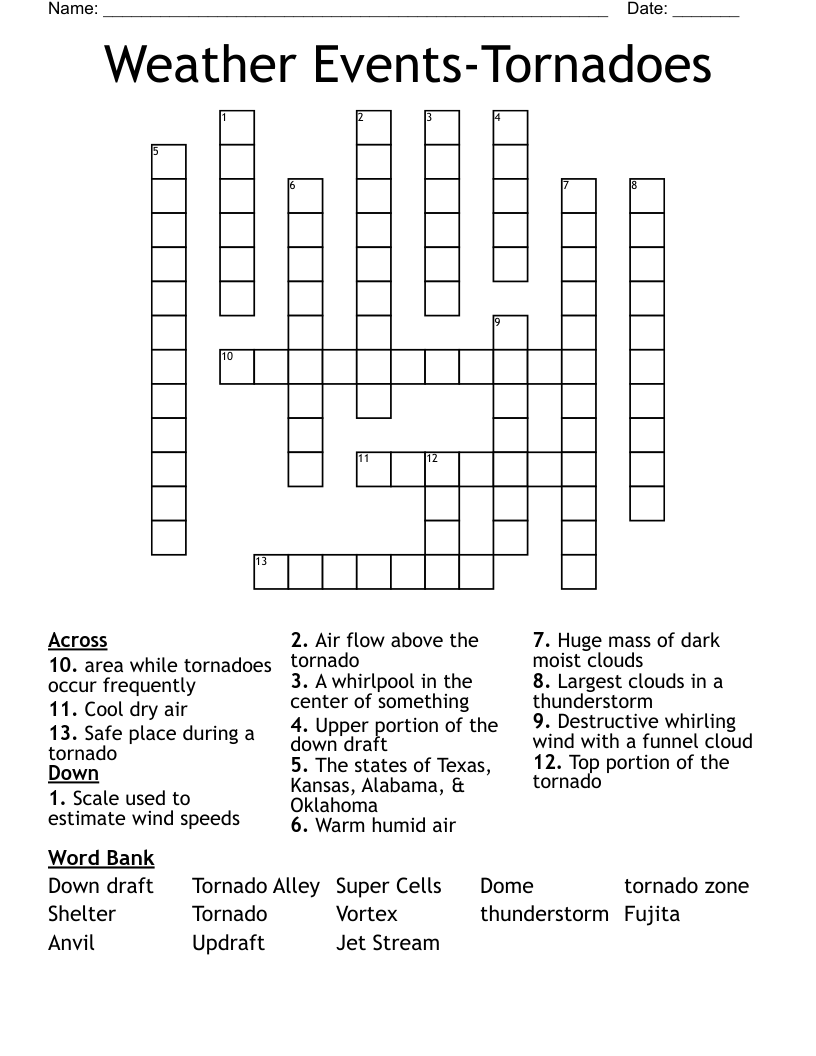 Weather Events-Tornadoes Crossword