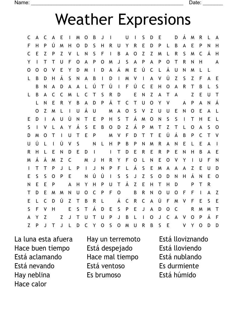 Weather Expresions Word Search