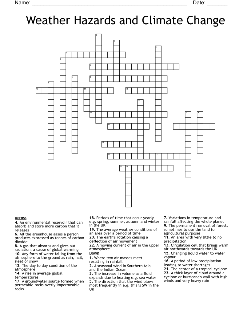 Weather Hazards and Climate Change Crossword