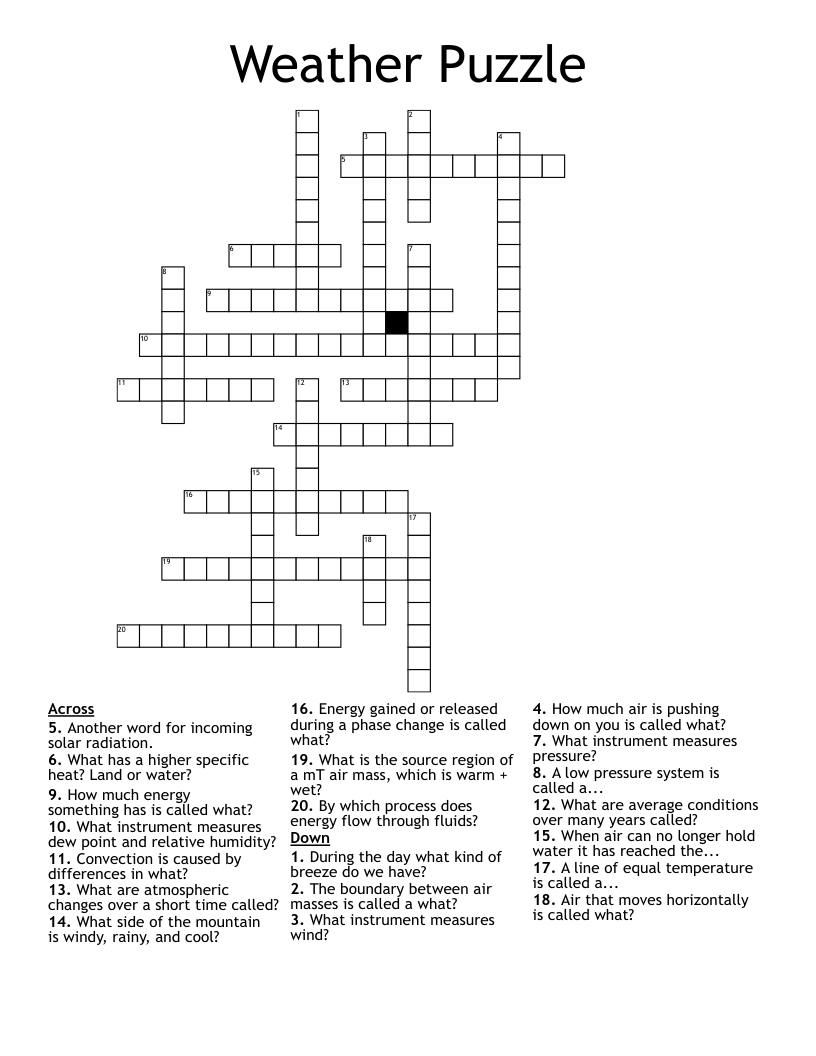Weather Puzzle  Crossword