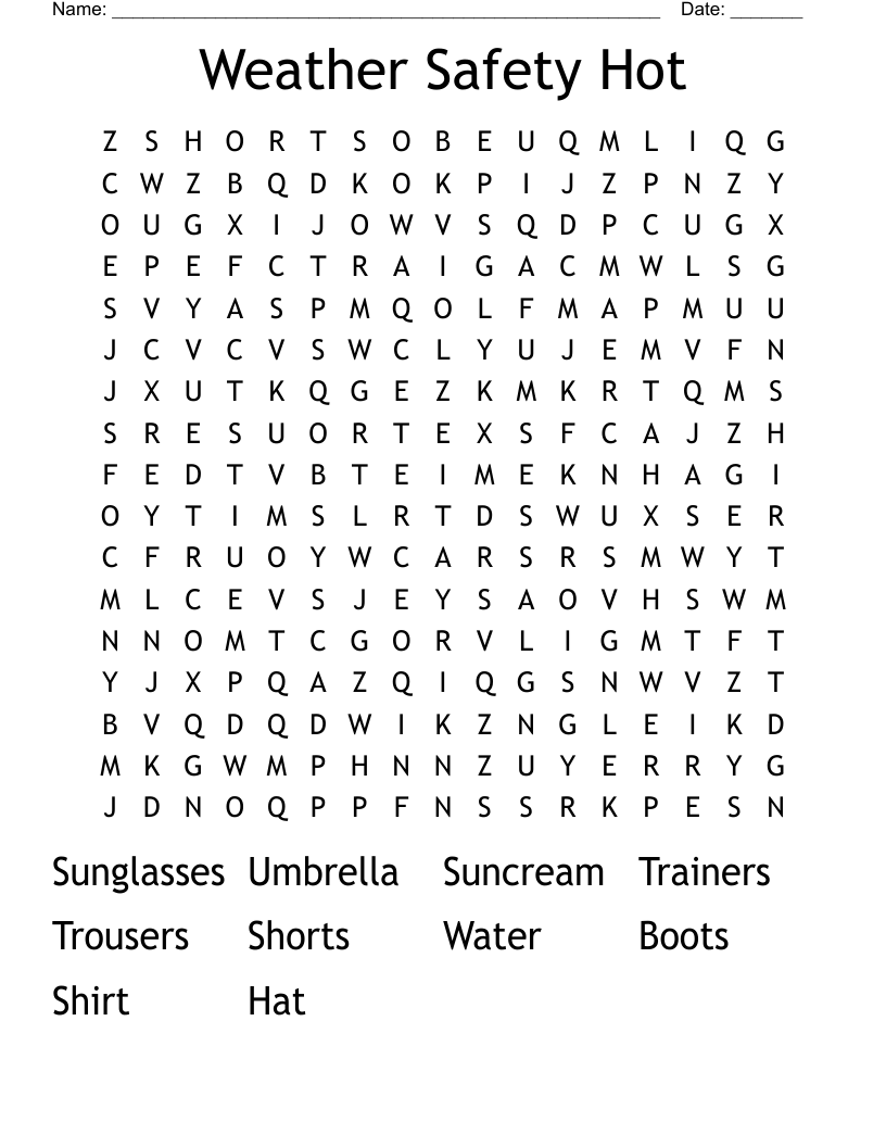 Weather Safety Hot Word Search