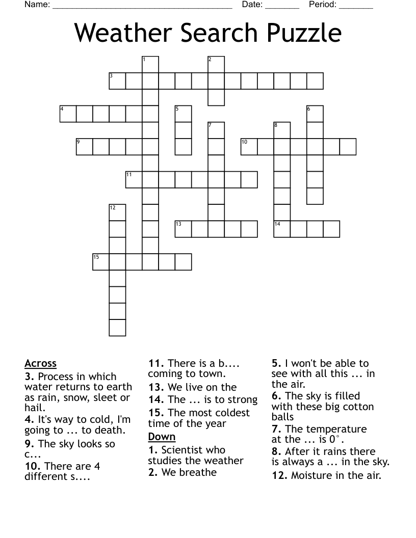 Weather Search Puzzle  Crossword