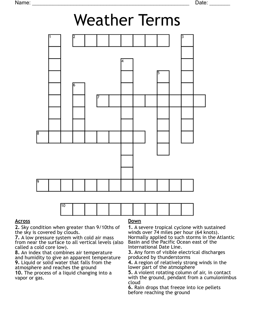 Weather Terms Crossword