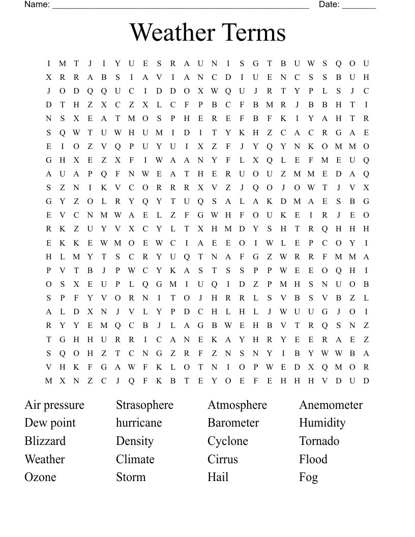 Weather Terms Word Search