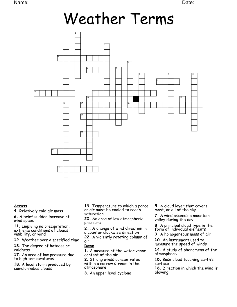 Weather Terms  Crossword