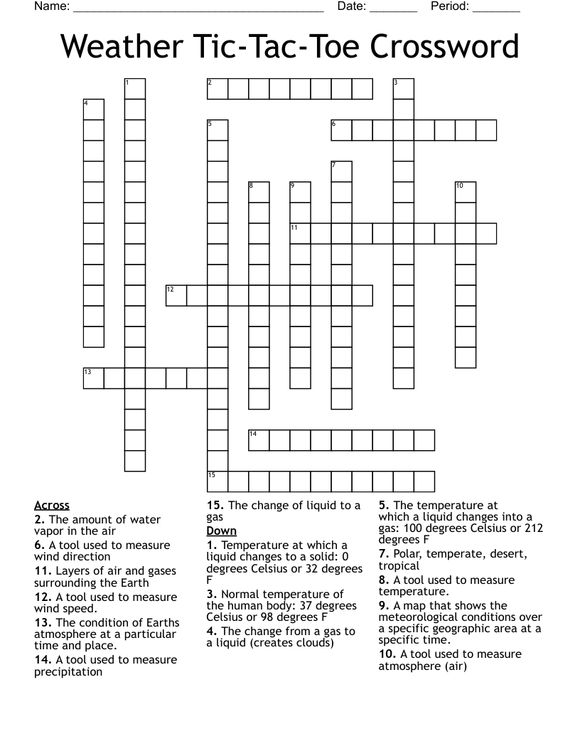 Weather Tic-Tac-Toe Crossword