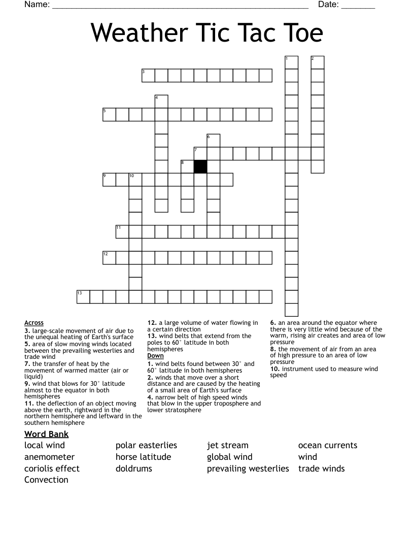 Weather Tic Tac Toe Crossword