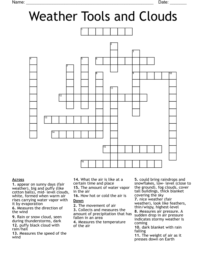 Weather Tools and Clouds Crossword