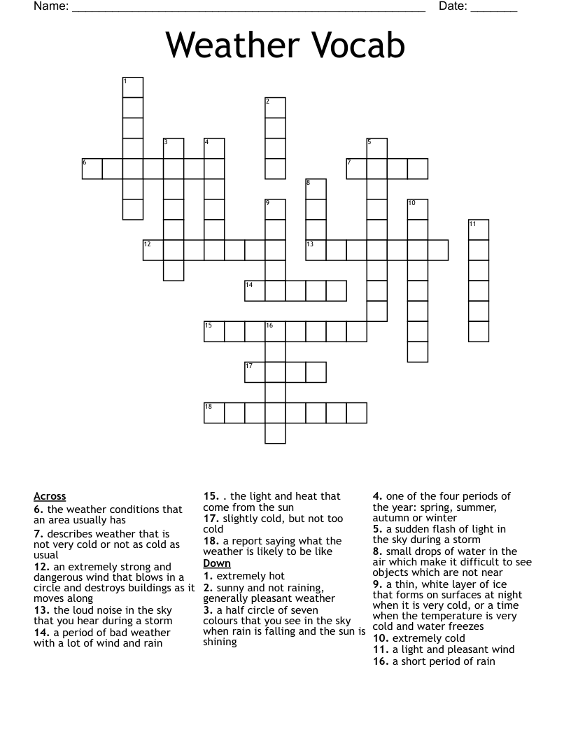 Weather Vocab Crossword