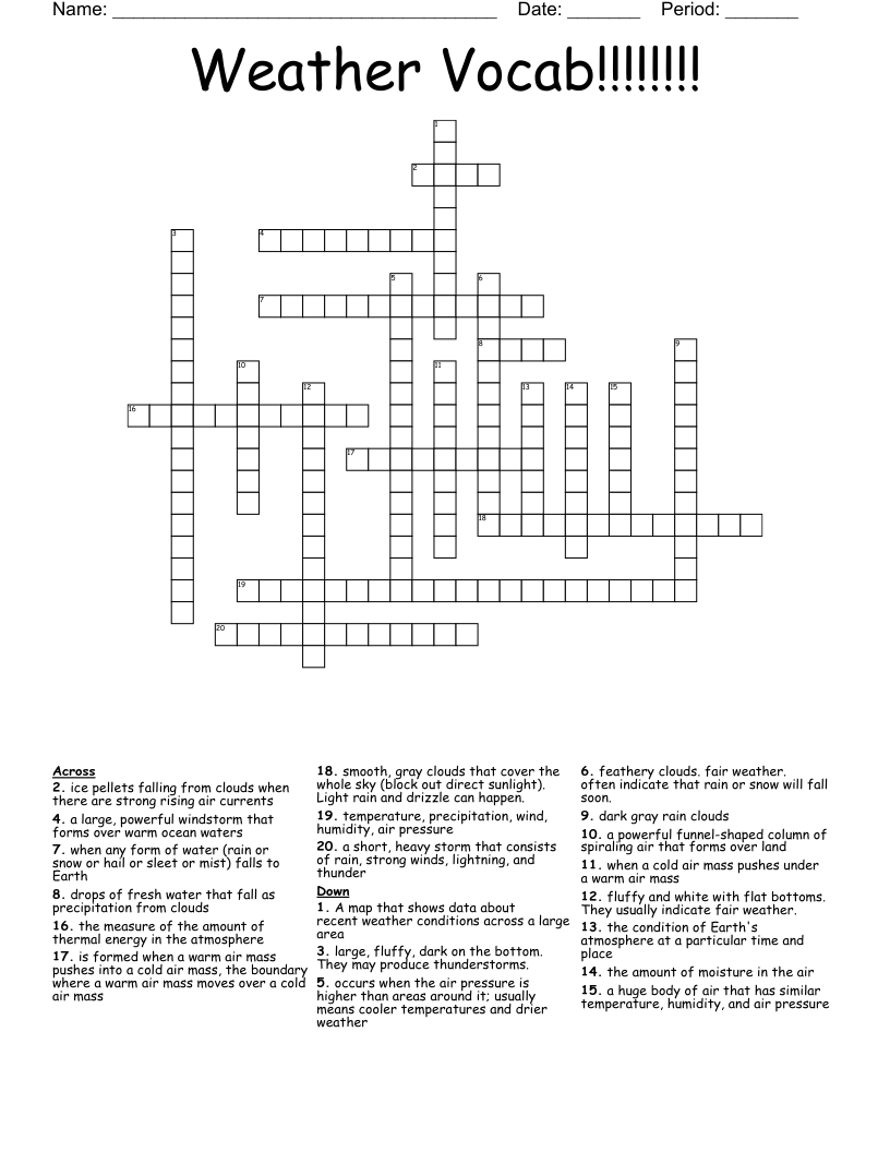 Weather Vocab!!!!!!!! Crossword