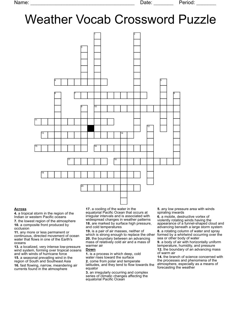 Weather Vocab Crossword Puzzle