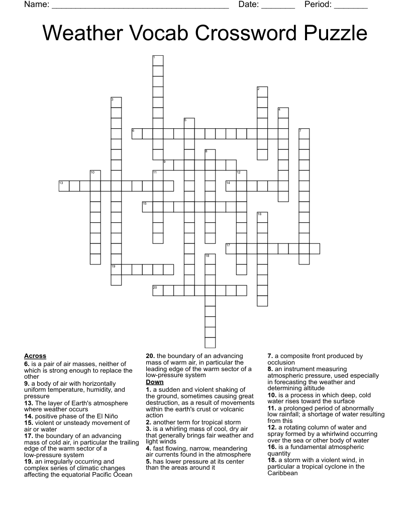 Weather Vocab Crossword Puzzle