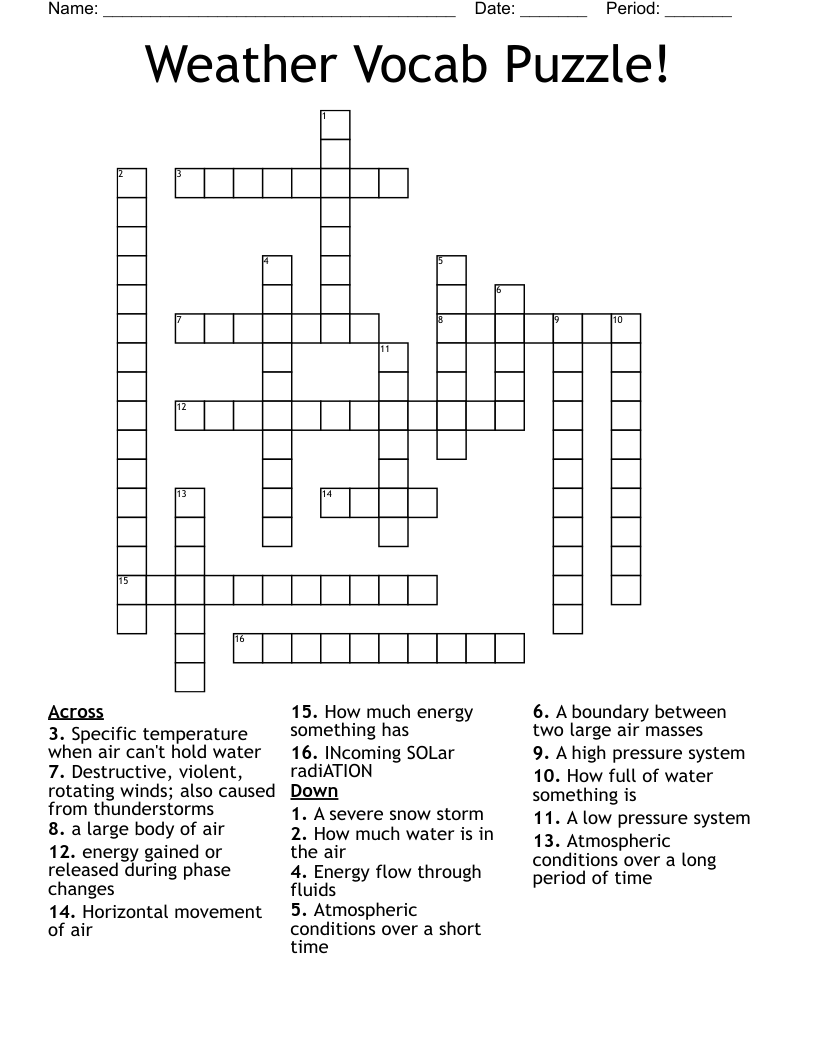 Weather Vocab Puzzle! Crossword
