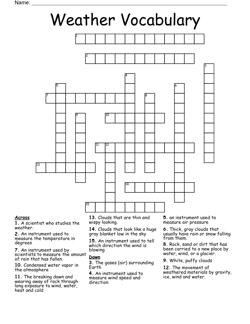 Weather Vocabulary Crossword