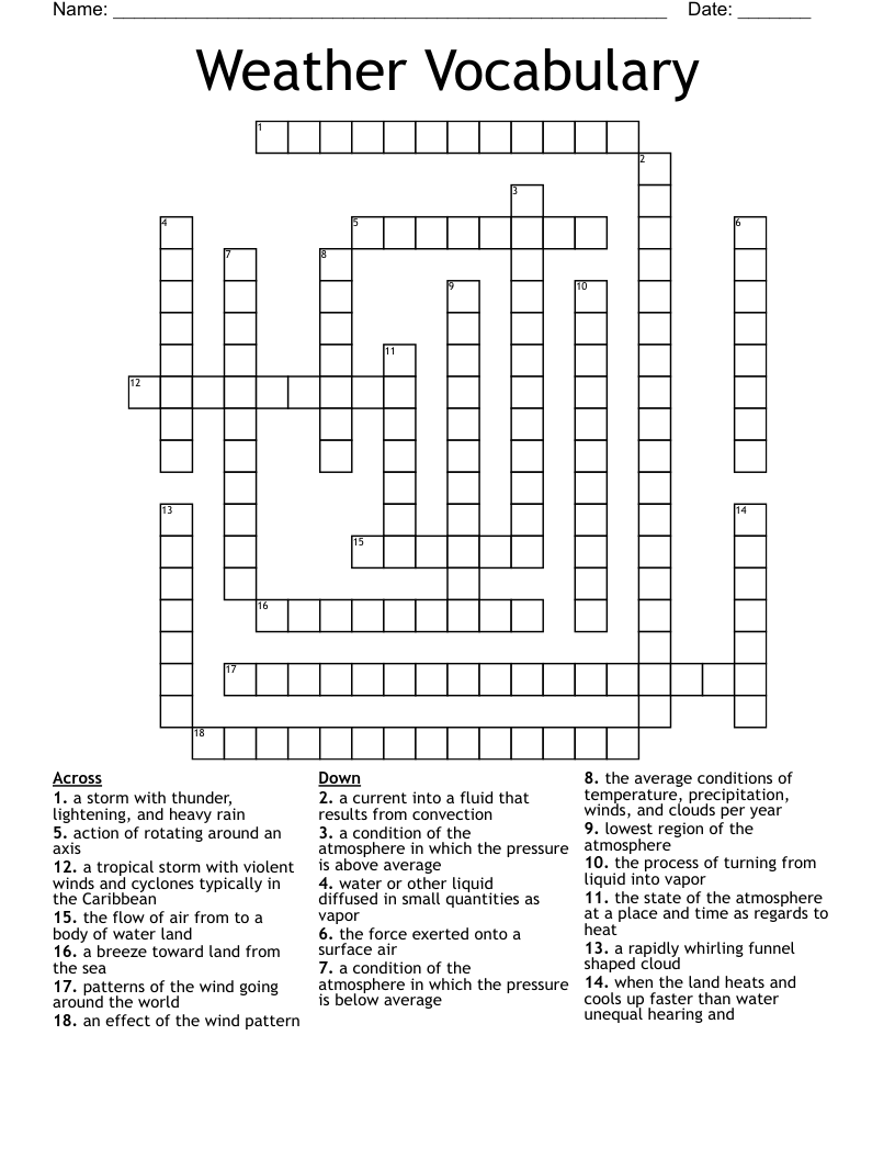 Weather Vocabulary Crossword