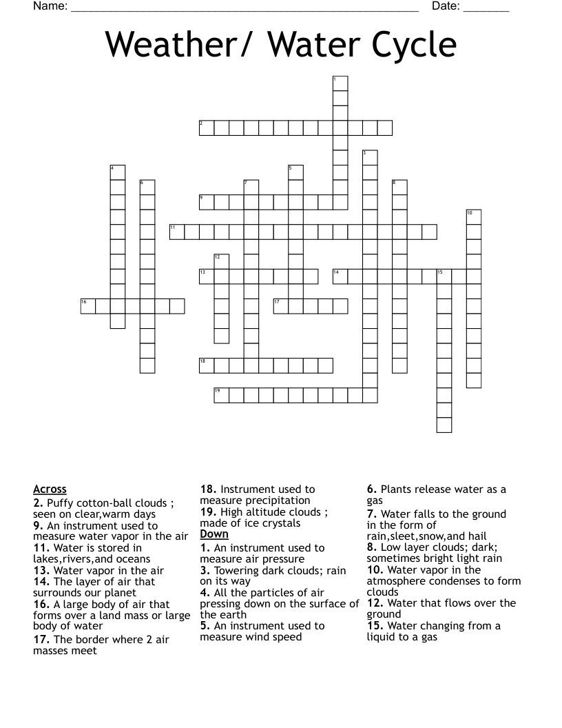 Weather/ Water Cycle Crossword