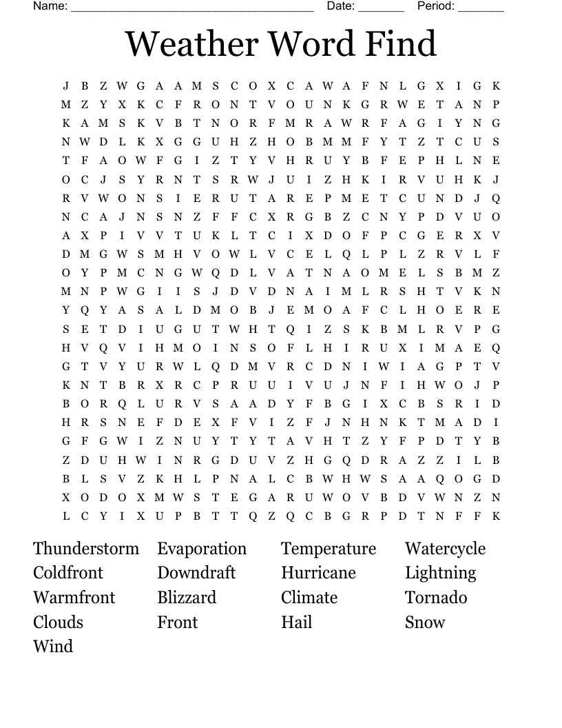 Weather Word Find Word Search