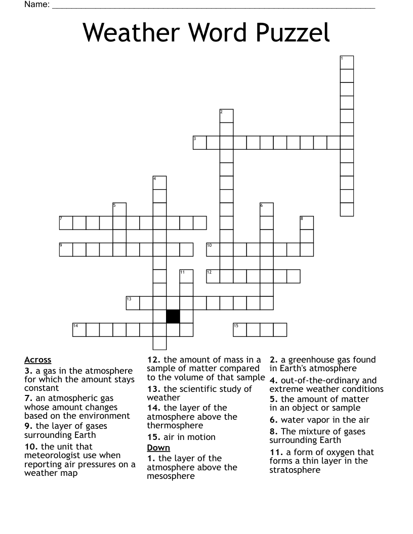 Weather Word Puzzel Crossword