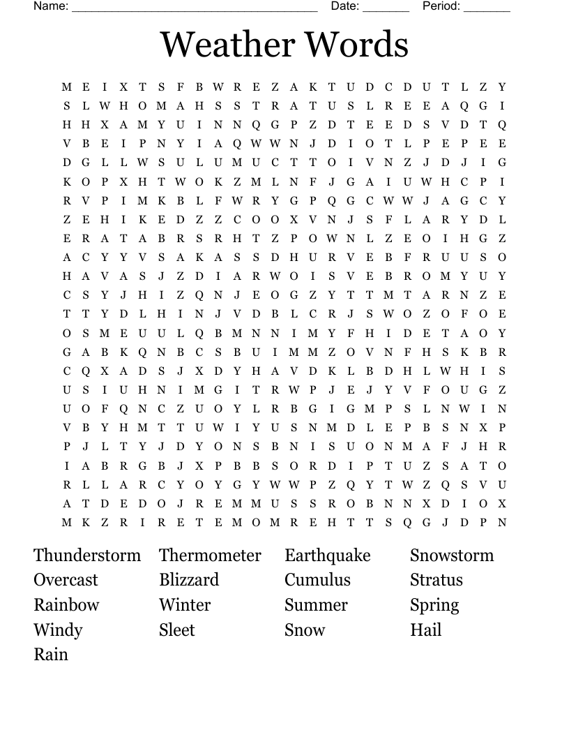 Weather Words Word Search