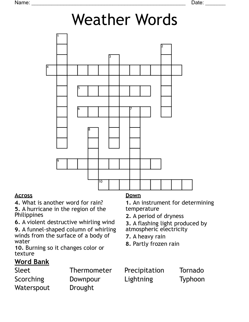 Weather Words Crossword
