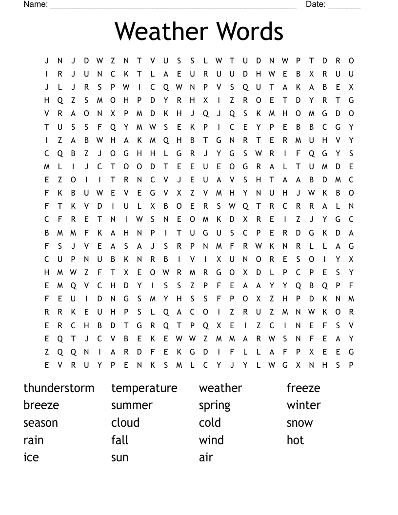 Weather Words Word Search