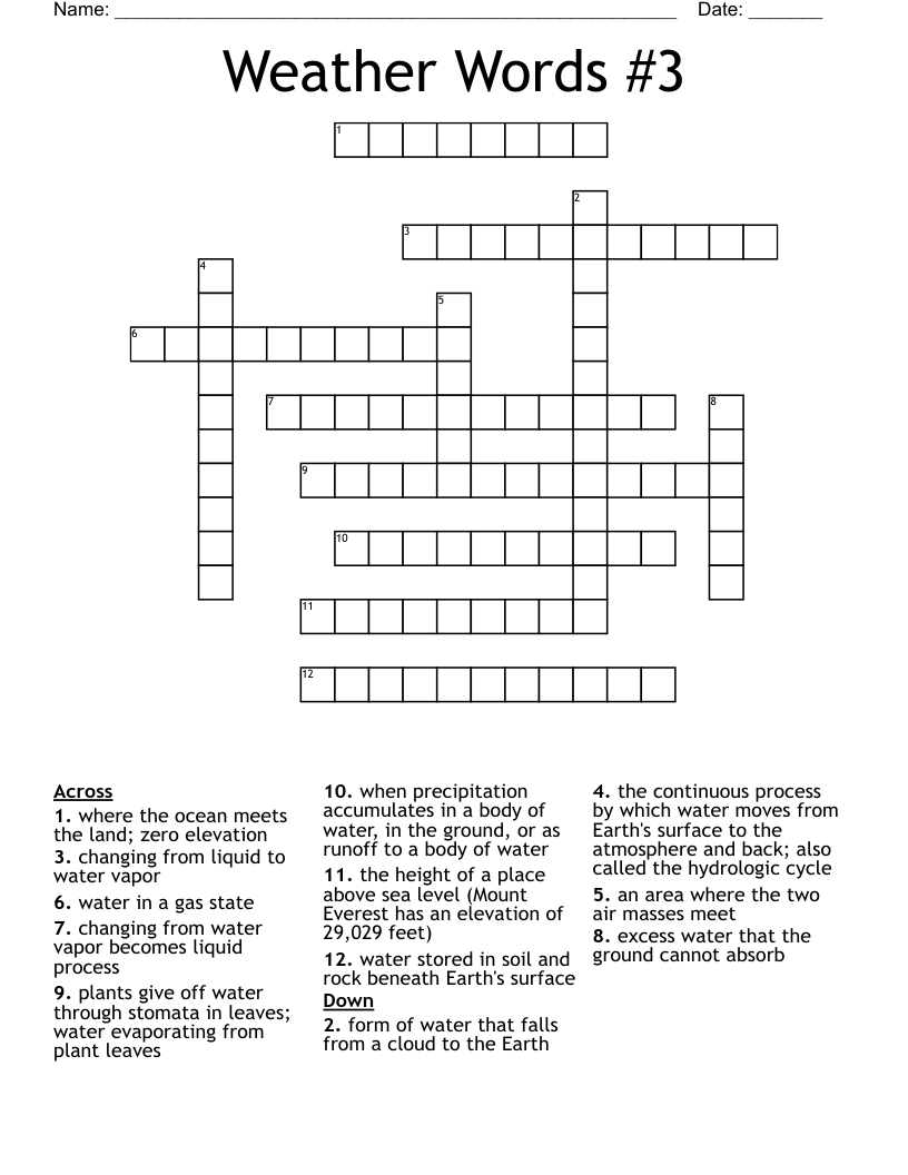 Weather Words #3 Crossword