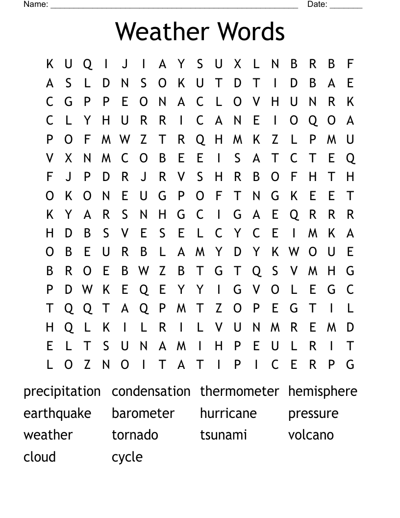 Weather Words Word Search