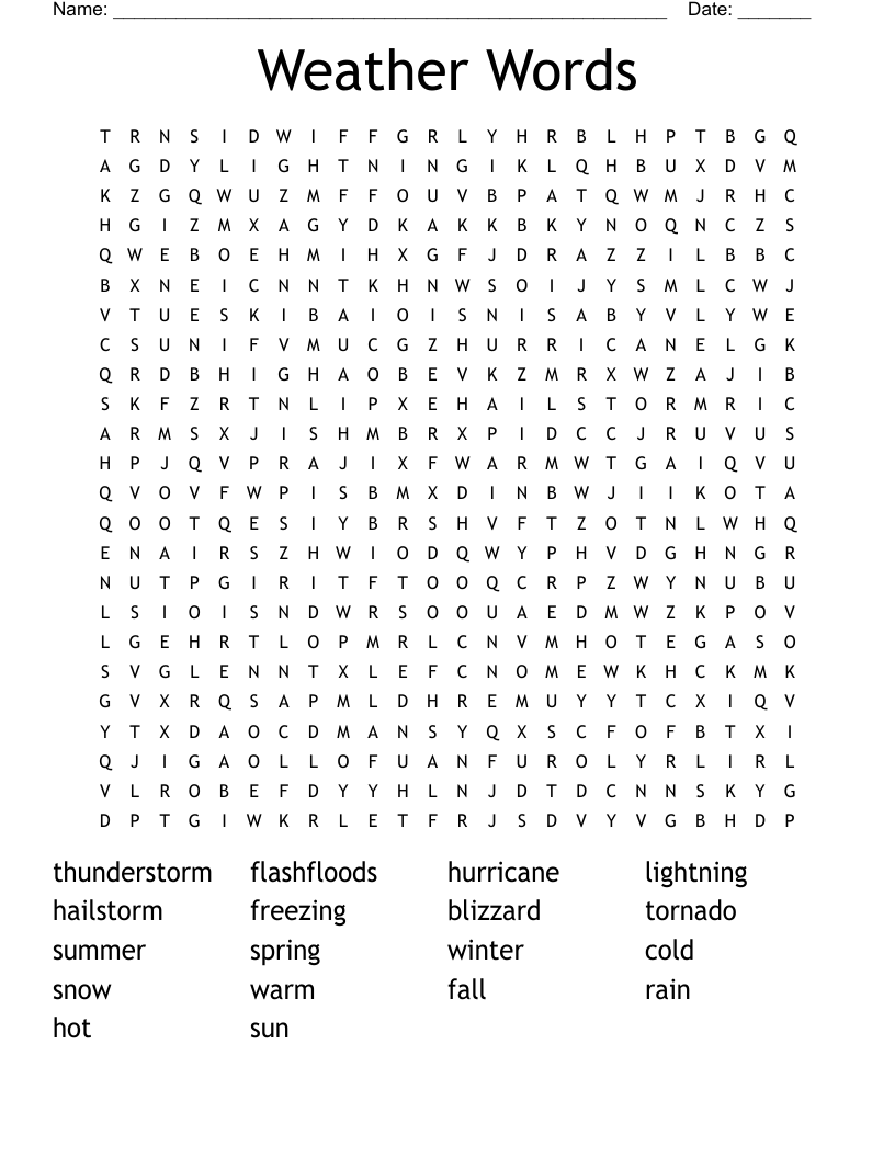 Weather Words Word Search