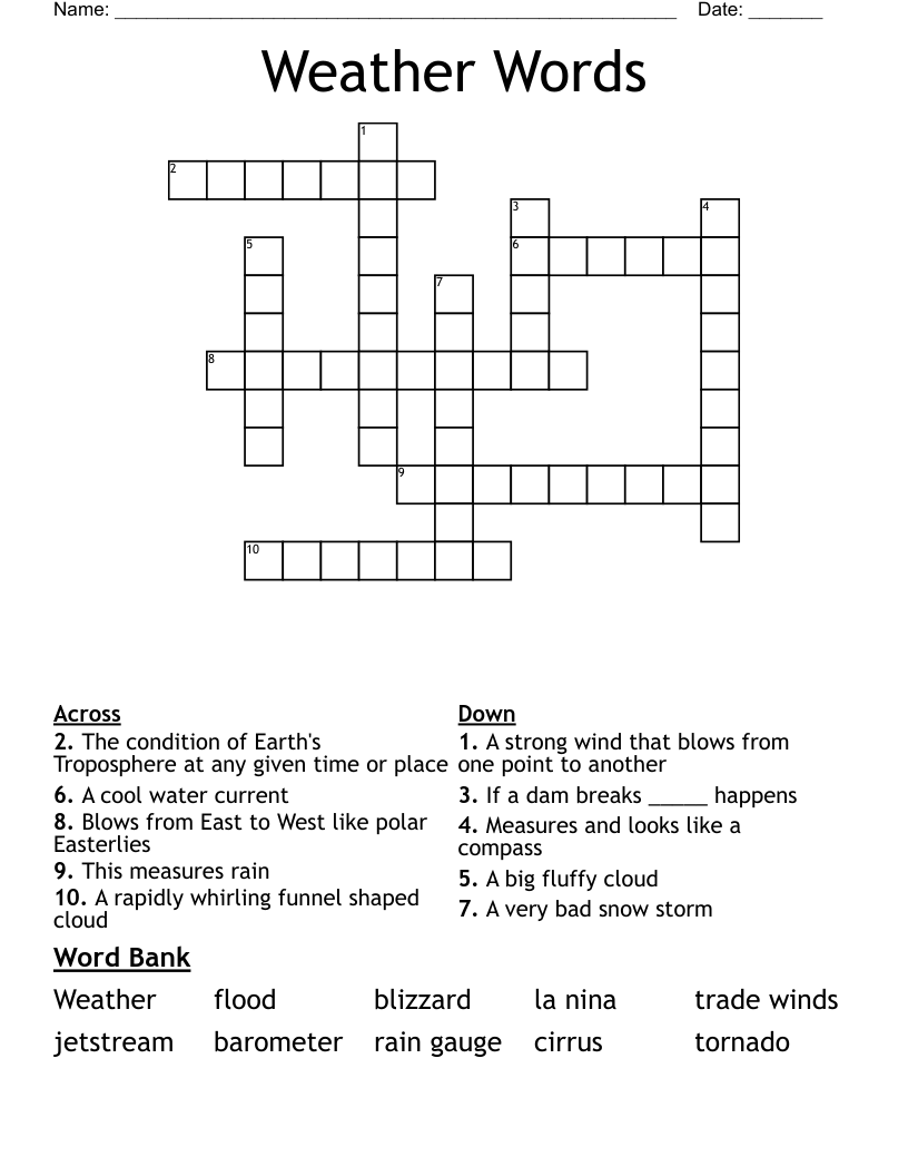 Weather Words  Crossword