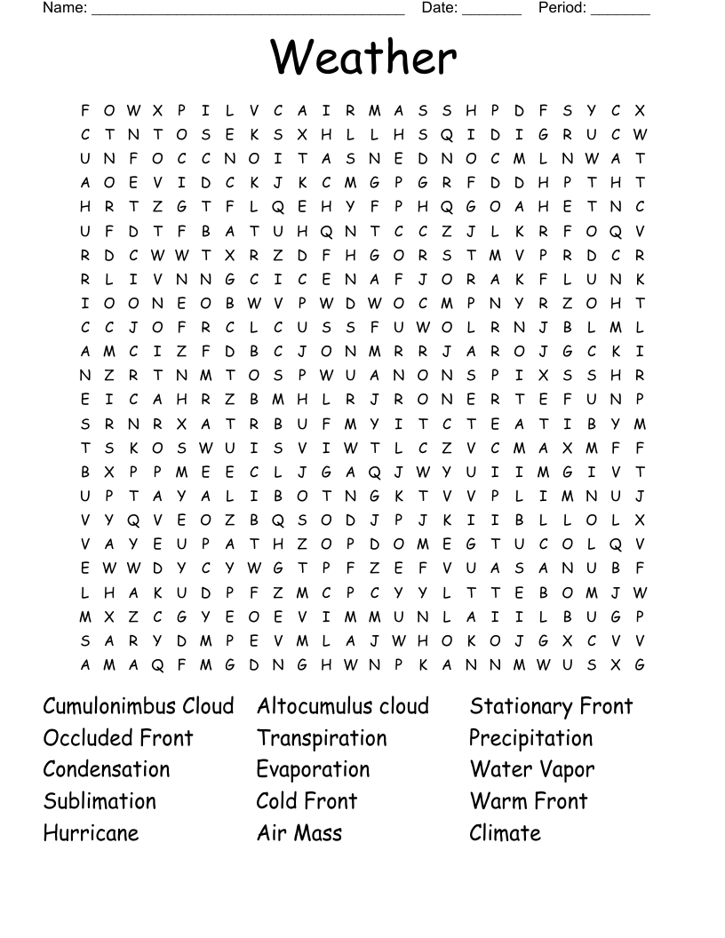 Weather  Word Search
