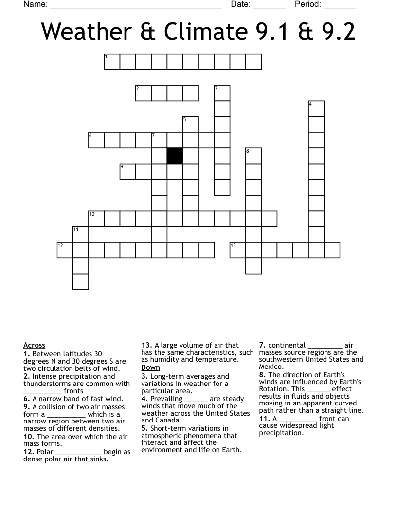 Weather & Climate 9.1 & 9.2 Crossword