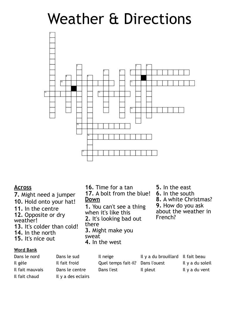 Weather & Directions Crossword