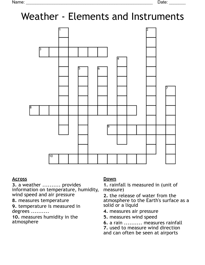 Weather - Elements and Instruments Crossword