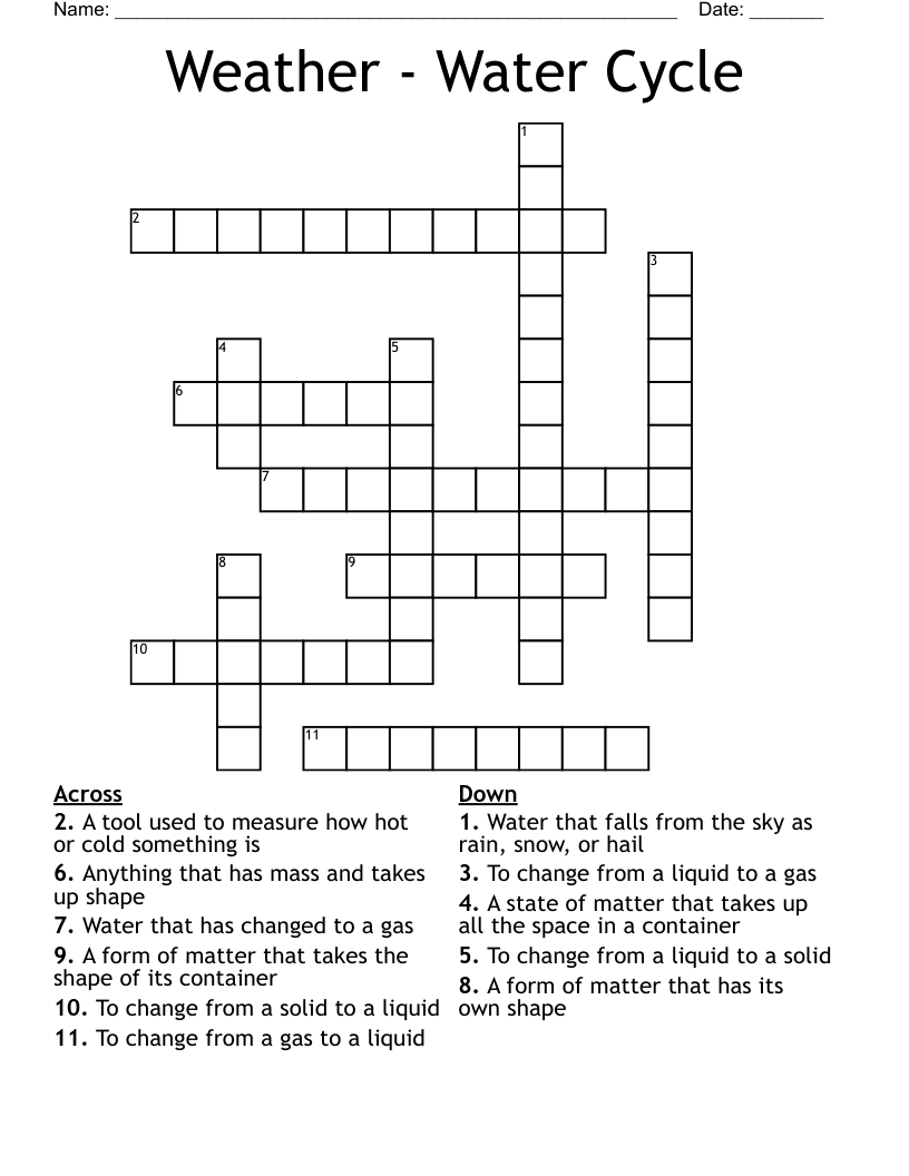 Weather - Water Cycle Crossword