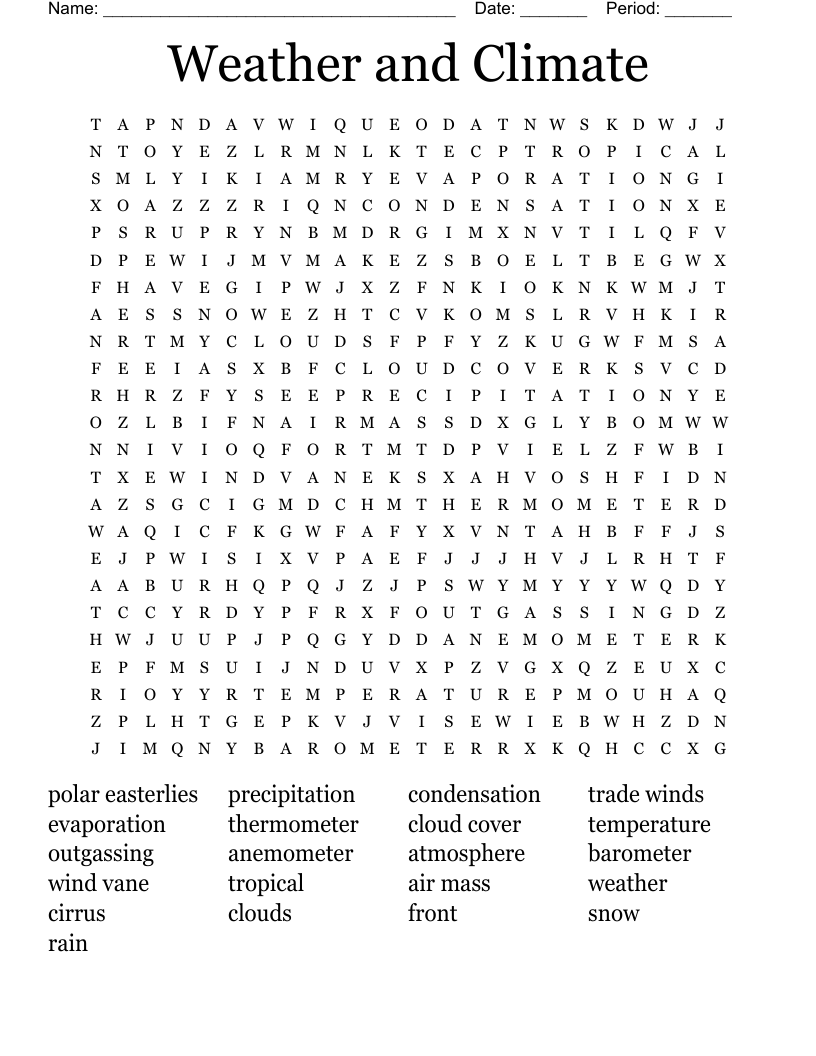 Weather and Climate Word Search